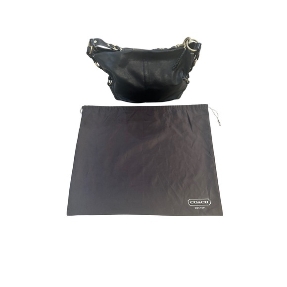 Coach Carly Large Black Leather Hobo Shoulder Bag Gold Hardware Turnlock Closure - Picture 8 of 13